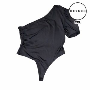 Heyson Womens One Shoulder Puff Sleeve Bodysuit Black EB1040P Size 2XL